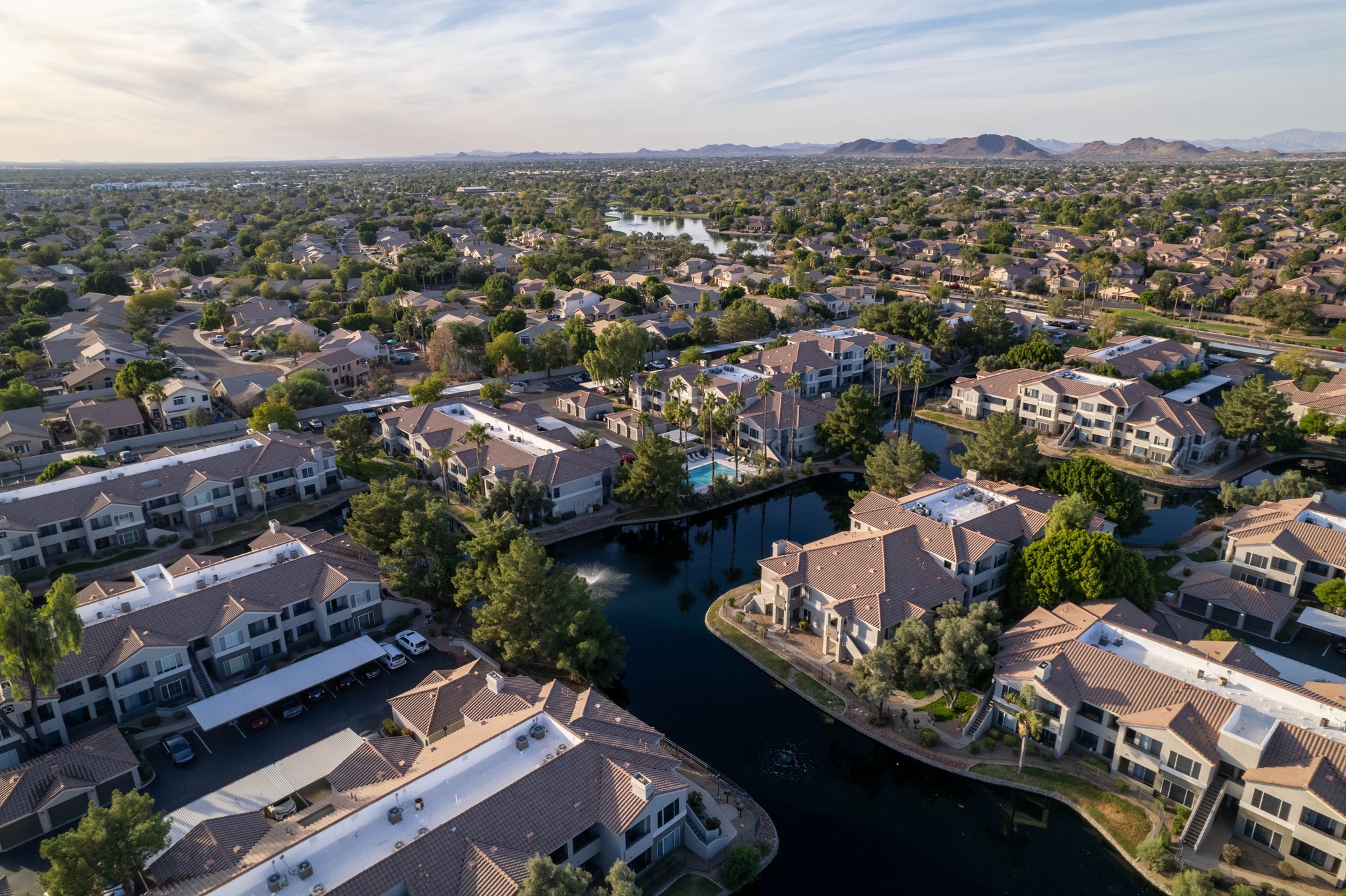 Scenic residential area with green trees. Arrowhead Ranch, Glendale, Arizona, United States